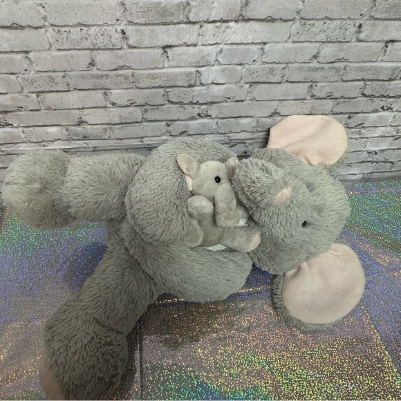HUG FUN 20" ELEPHANT and BABY Hugging Stuffed Animal Plush Gray Pink Floppy Ears - Picture 7 of 14